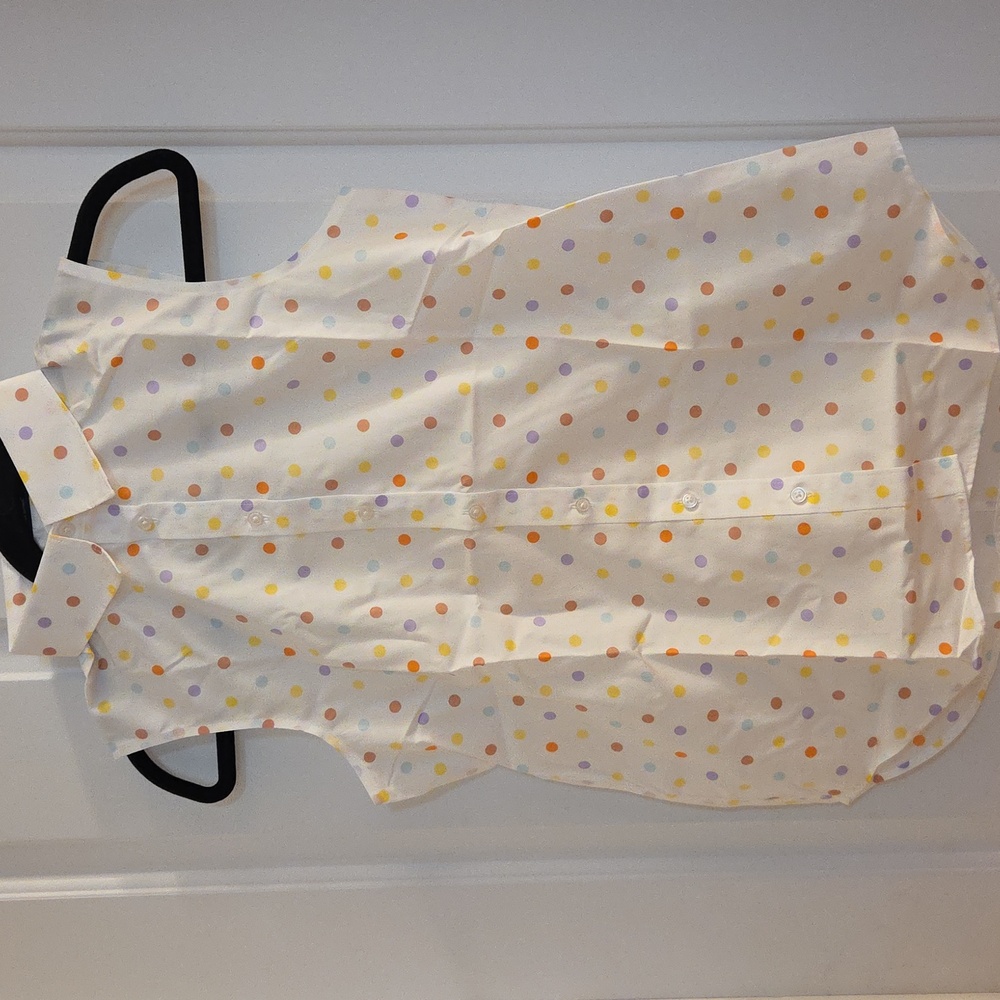 Lands End White Sleeveless Pastel Polka Dot Shirt 6